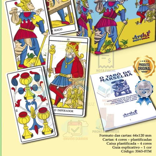 Imagem 5 de 10 de Baralho Tarot Marselha Original 78 Cartas+brinde Kit 7pedras