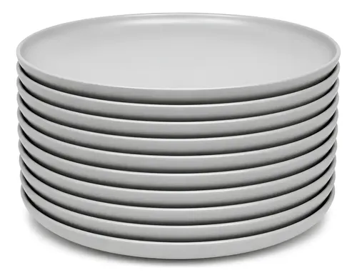 Jogo 10 Pratos Rasos 800ml Cor Liso Refeição Multiuso Grande