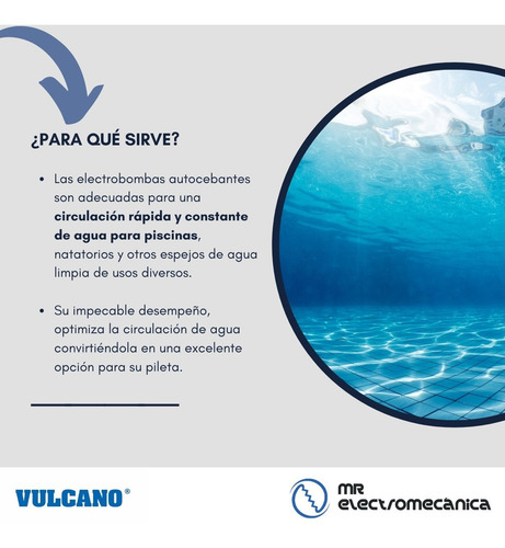 Imagen 2 de 10 de Bomba Pileta Piscina Autocebante 1 Hp 220 V - Vulcano Bae 100 2000 - Caudal Máximo: 19.200 Litros/hora - Monofásica