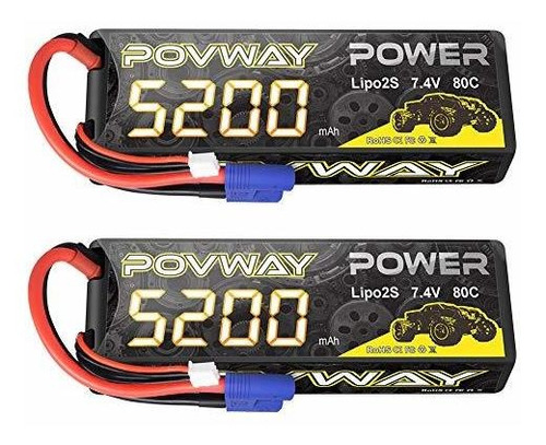 2 Baterias Lipo 7.4v 5200mah 80c 2s Ec3 Plug Povway