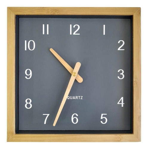 Reloj De Pared Analógico Cuadrado, Marco Madera 25 Cm 13102