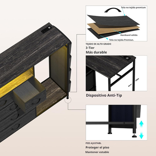 Closet Grande Perchero Con Led De 5 Cajones Y 5 Bolsillo