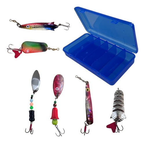 Set Cucharas Señuelo Metálicas Pesca Sur Con Organizador X6u