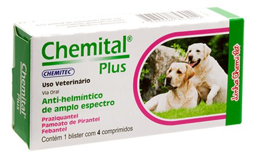 Chemital Plus Vermífugo Para Cães Com 4 Comprimidos