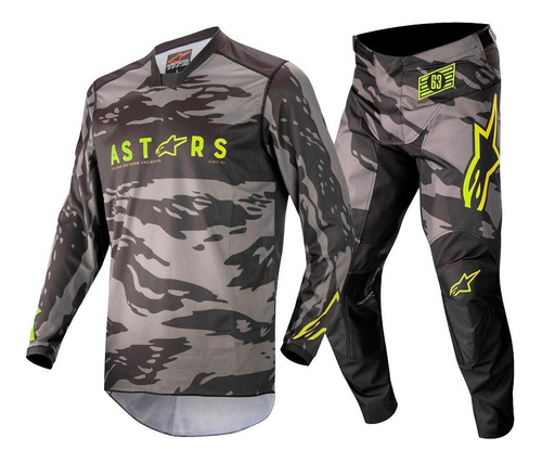 Conjunto Alpinestars 22 Racer Tactical Cinza-camo/fluo Novo