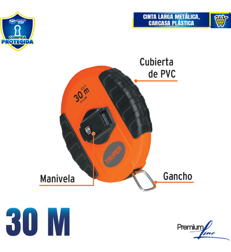 Cinta Larga Carcasa Plástica, 30m, Metálica Pretul 20901