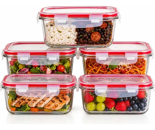Kit 5 Potes De Vidro Marmita Hermético 640ml Freezer Fitness Transparente