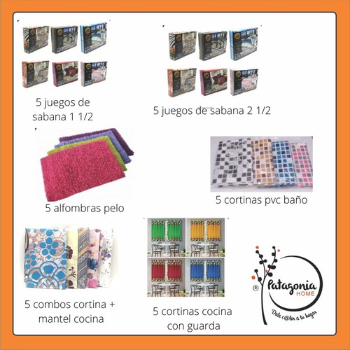 Pack Mayorista Sabanas+cortina Baño+combo Cocina + Alfombra