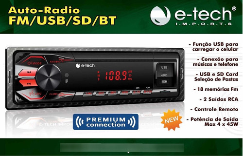 Radio Etech Premium Bluetooth Usb Fm Controle  Caixa Verde 