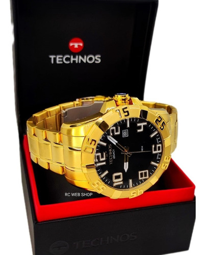 Relógio Masculino Technos Legacy Dourado Grande 24h Cor do fundo Preto