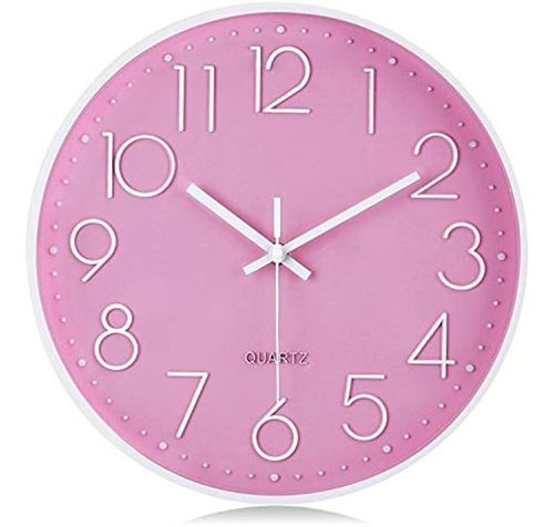 Reloj De Pared Rosa Moderno Lafocuse Para Habitación De Niña