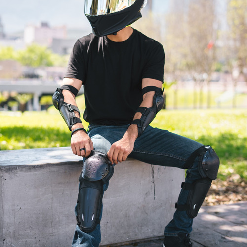 Par De Rodilleras Y Coderas De Moto Rigidas Ajustables Negro