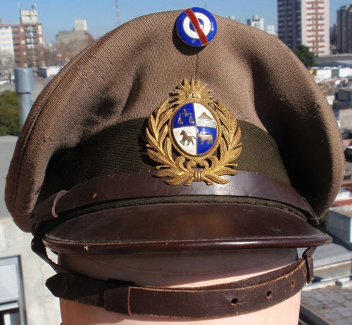 Gorra Oficial Ejercito Uruguay 1948 Barboquejo Visera Cuero