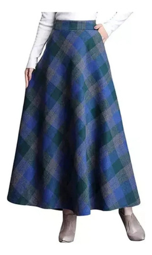 Falda Midi De Cintura Alta A Cuadros Retro Para Mujer
