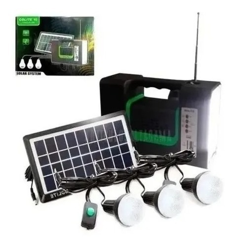 Kit Panel Solar Camping 3 Bombillas Usb + Radio Mp3 Linterna