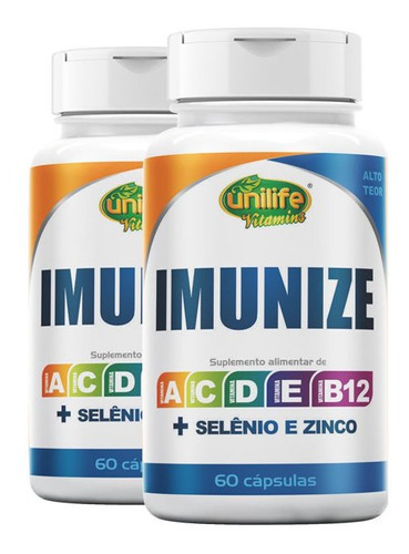 Kit 2 Imunize Selenio Zinco Vitam A B C D E Unilife 60 Caps Sabor Sem sabor