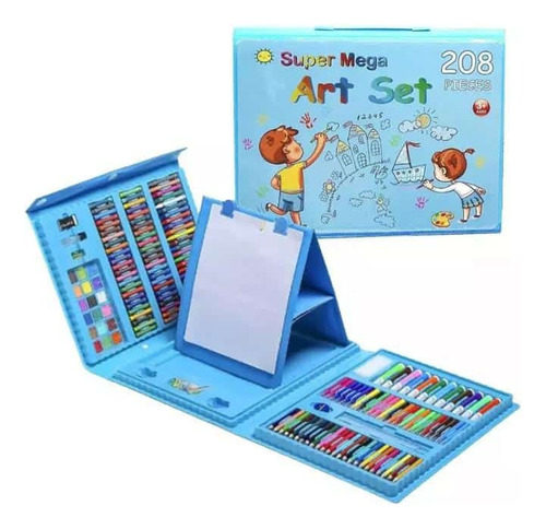 Set Maleta 208 Pzs Arte Niños Caballete Color Crayon Pintura