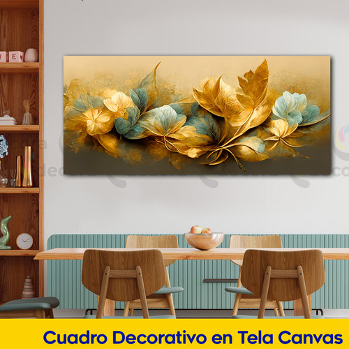 Cuadro Flores Doradas Elegantes Sala Comed Canvas 130x60 Fl6