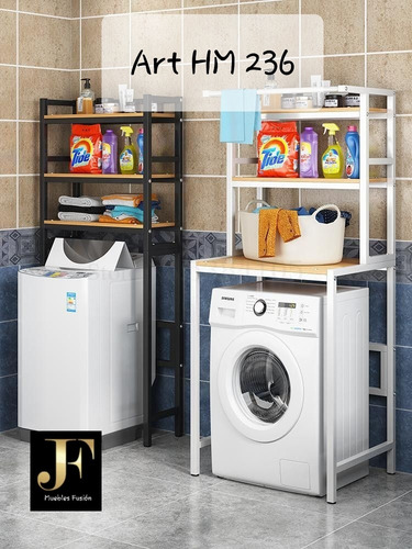 Imagen 3 de 10 de Estante Mueble Para Lavarropas - Hierro Y Madera -