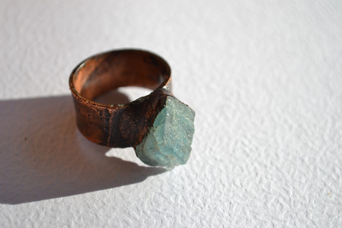Imagen 8 de 9 de Anillo Piedra Natural Aguamarina Con Cobre, Joyeria