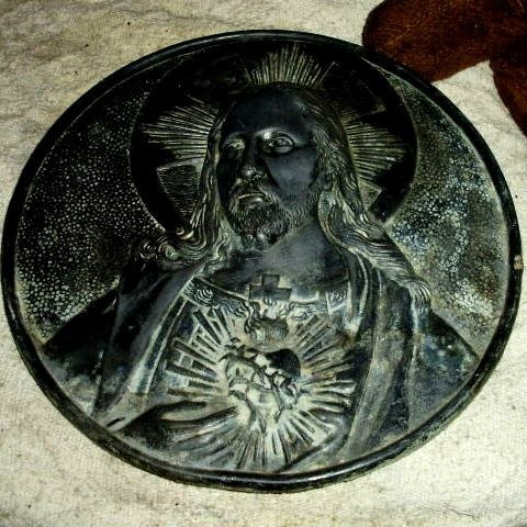Antiguo Sagrado Corazon Jesuis- Cama Pared Placa 
