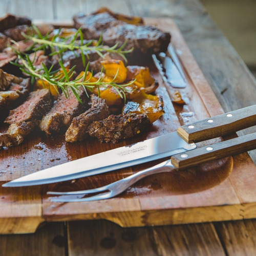 Imagen 4 de 10 de Juego Set Asado Churrasco Acero Inoxidable Madera 4 Piezas