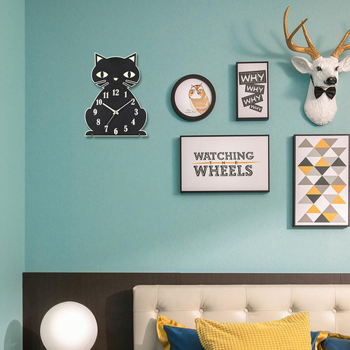 Gato De Madera 12 '' Reloj De Pared Luminoso Escritorio Sala