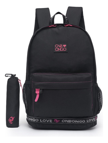 Mochila Escolar C/ Estojo Feminina Ampla Cor Preto Desenho Do Tecido Lisa