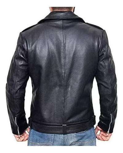 Chaqueta De Cuero De Solapa De Locomotora Punk Para Hombres