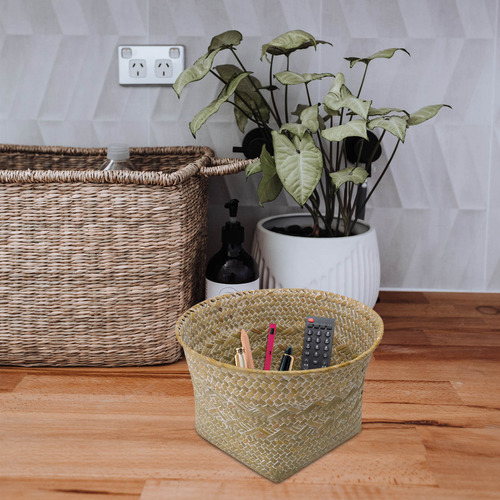 Cesta De Almacenamiento Decorativa Multiusos De Paja Natural