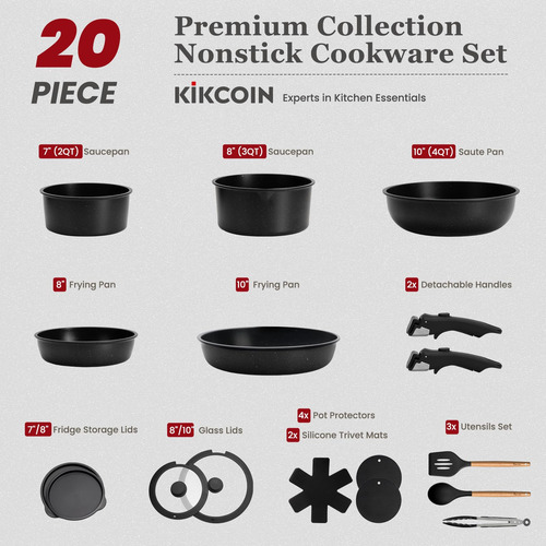 Kikcoin Juego De 20 Ollas Y Sartenes Antiadherentes, Con Ma.