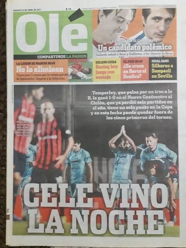 Diario Ole 22 Abril 2017 Temperley 1 San Lorenzo 0