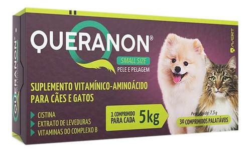 Queranon Small Size Avert 30 Comprimidos Cães Gatos Até 5kg