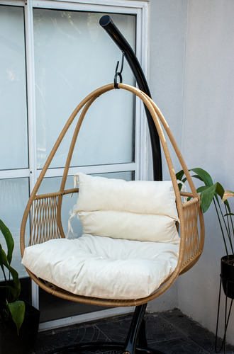 Combo 1 Hamaca Tailandia 1 Base Redonda 1 Almohadón Beige Cordón Yute