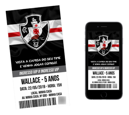 Convite Vasco Futebol Digital - Envio Rápido