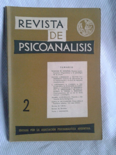 Revista De Psicoanalisis Abril Junio 1964 Tomo Xxi Nº2
