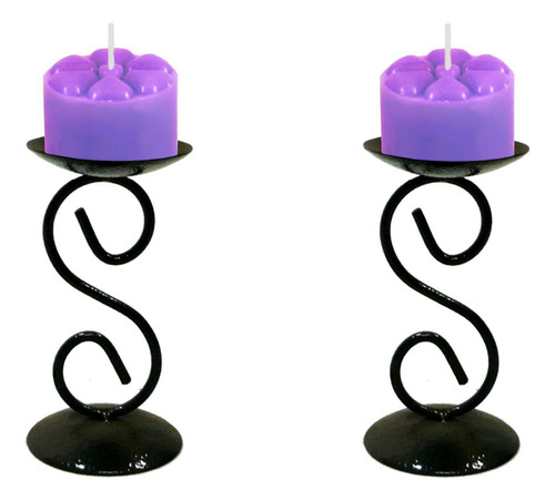 2 Castiçal 1 S Com Vela Roxa Lilás Mesa Decoração Candelabro