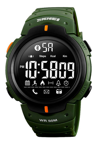 Reloj Hombre Skmei 1301 Bluetooth Pedometro Alarma Digital Color de la malla Verde militar Color del fondo Negro