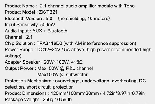 Amplificador Bluetooth 2.1 50+50+100 Subwoofer/aux In Hifi