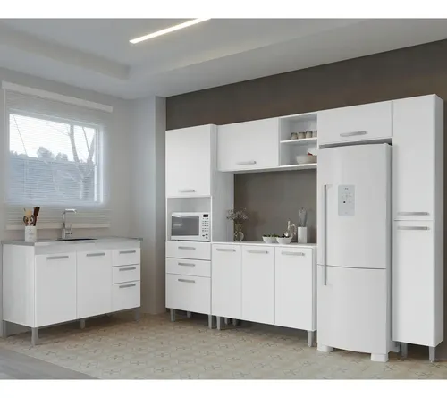 Armário Cozinha Modulado Gabinete Nicho Pia Multiuso Madeira Cor Carvalho/branco
