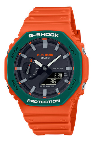 Reloj Unisex Casio Ga-2110sc-4adr G-shock Color De La Correa Naranja Color Del Bisel Verde Color Del Fondo Negro