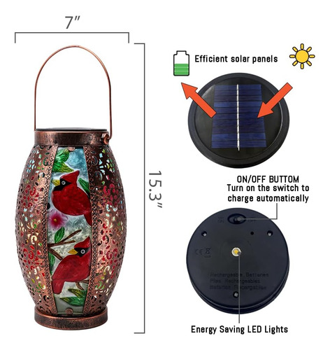 Linterna Solar Para Exteriores, 2 Faroles Colgantes De Vidri
