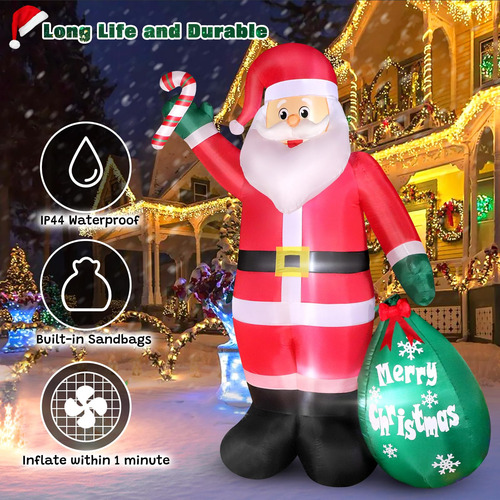 Decoración Inflable Navidad 6 Pies Papá Noel Luces Led