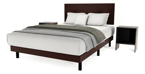 Base Cama Urban King Size - Base + Cabecera + 2 Buros Color Chocolate