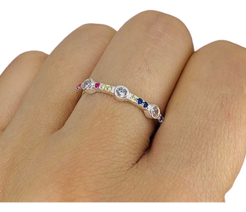 Anillo Sin Fin Cubic Blanco Y Multicolor De Plata 925 Ap 481