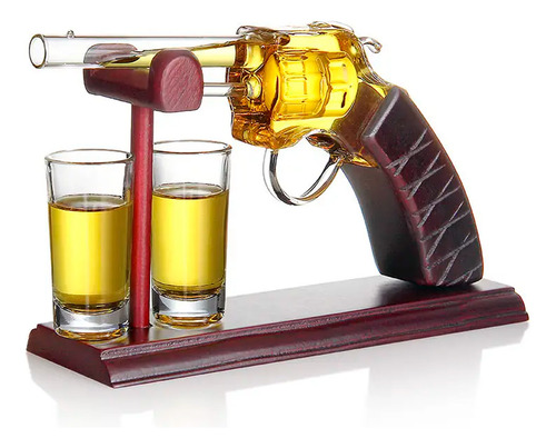 Decanter Whisky Tequila Formato Revolver Com 2 Copos Shot