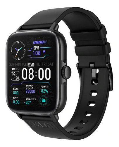 Imagen 2 de 2 de Smartwatch Colmi P Series P28 Plus 1.69" caja 36mm de aleación negra, malla negra de silicona