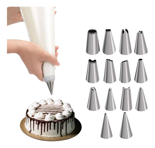 12 Bico Confeitar Inox Pitanga Crespo Roseta + Manga Kit