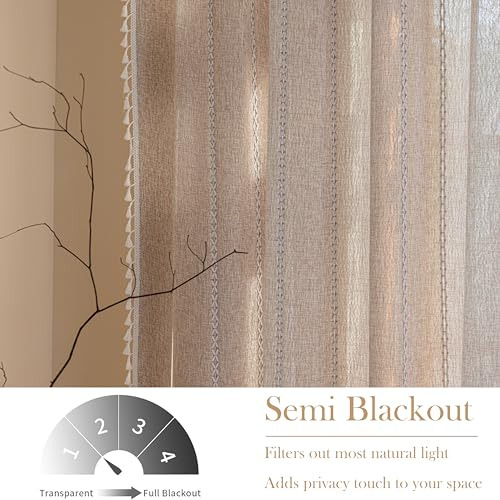 Cortinas Bohemias Bordadas De Lino 2 Paneles 84