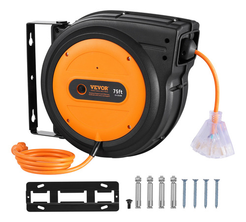 Vevor Carrete Cable De Extensión Retráctil 14 Awg/3c Sjtow Color Negro